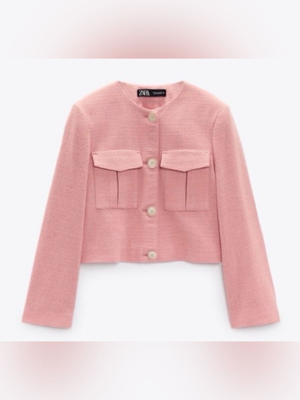 Zara $60 Textured Cropped Blazer salmon pink M boxy utility pocket - Picture 1 of 9